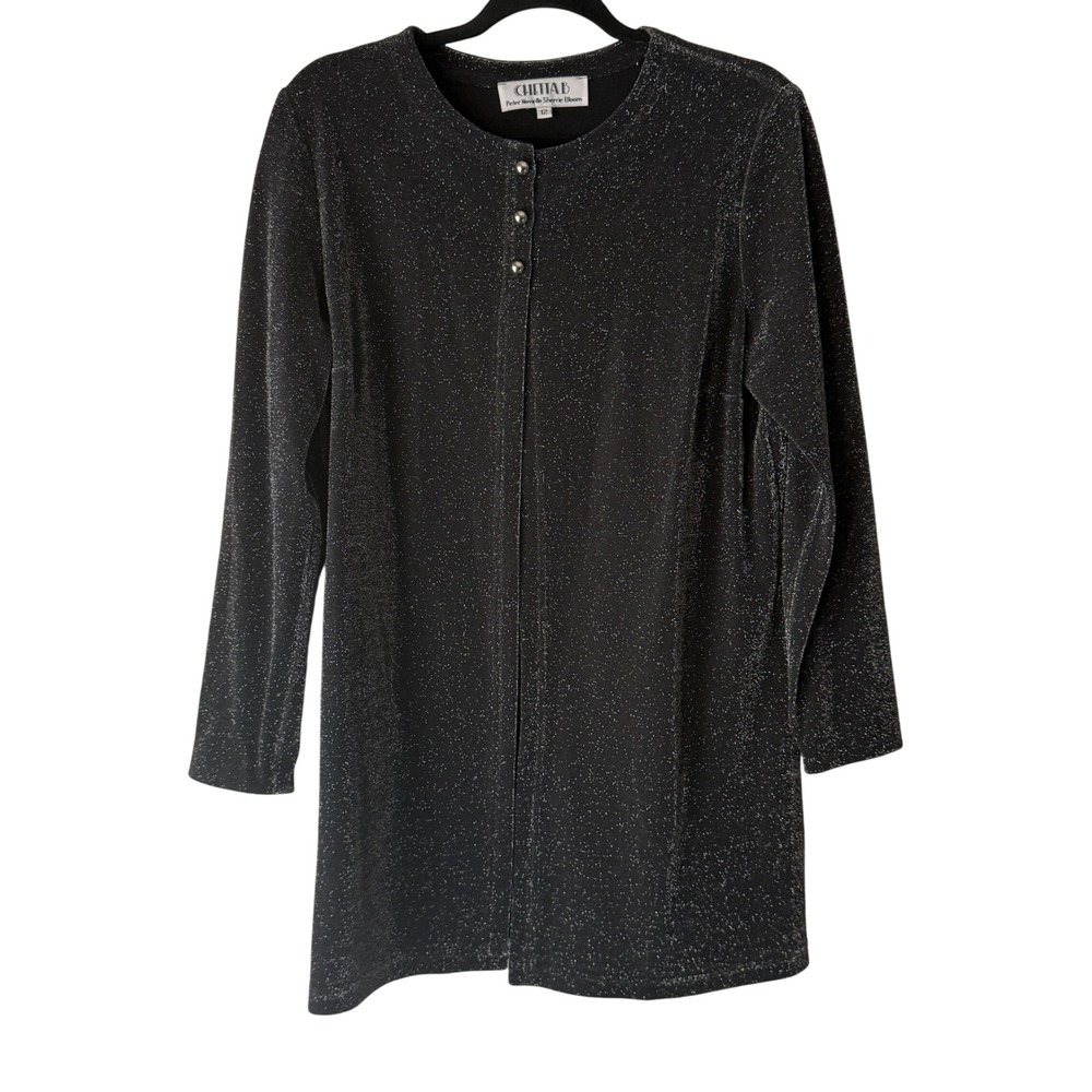 CHIA B Peter Novoio Sherrie Vintage Bloom Black Sparkle Cardigan Jacket Size 12
